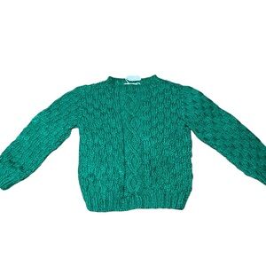 Vintage Girls Handmade Chunky Green Knit Sweater 3-4T